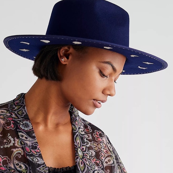 DIANA DAWN Free People Celestial Moon Phase Embroidered Wide Brim Fedora Hat OS main image 4